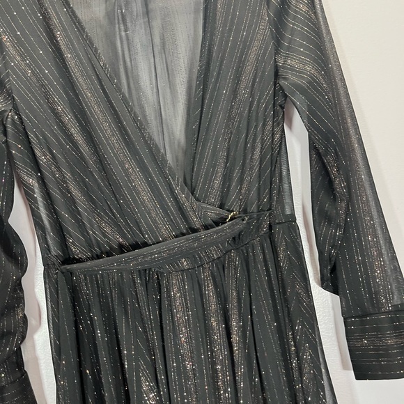 BLONDIE NITES Womens Black Zippered Pocketed Lace-up Back Spaghetti Strap V Neck Full-Length Prom Gown Dress
